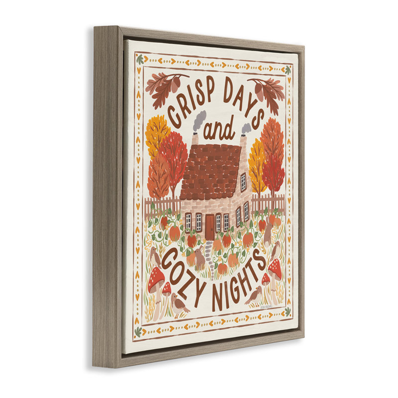 "Crisp Days & Cozy Nights", art mural encadré par Laura Marshall, Cadre flottant orme Montalcino, H 18 po x l 18 po