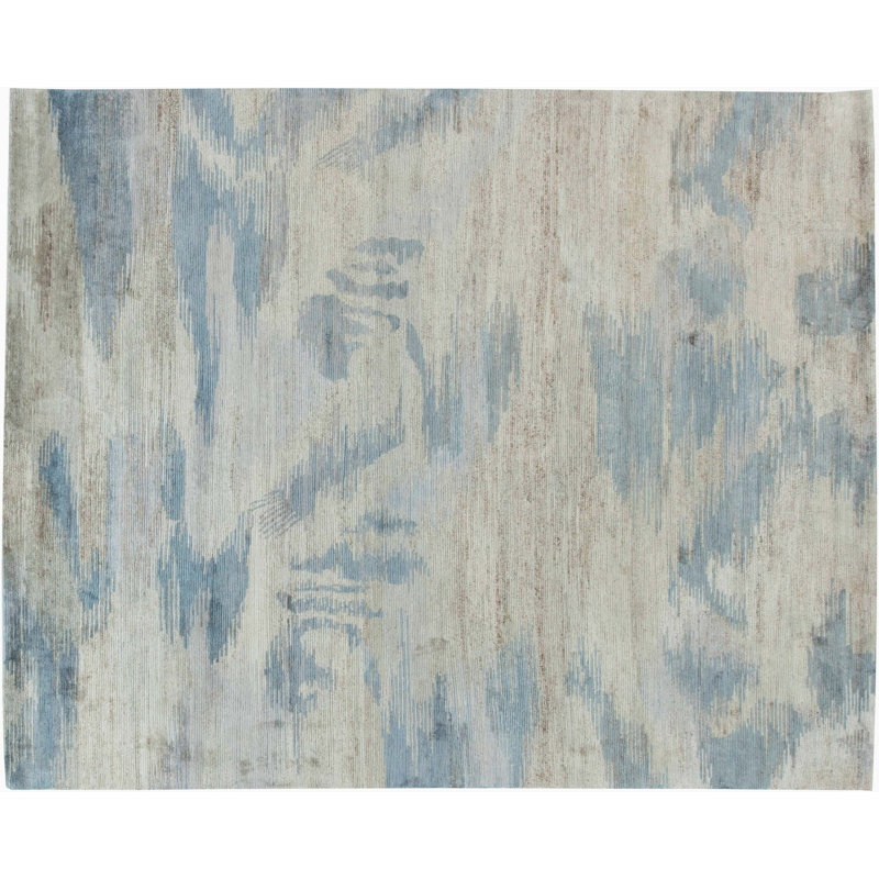 Tapis bleu pastel abstrait 8 pi x 10 pi bleu / gris