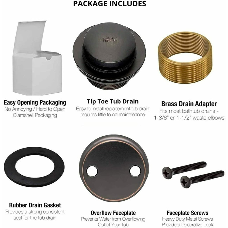 Maui Tip Toe Style Conversion Kit Bathtub Tub Drain Assembly, All Brass Construction, Oil Rubbed Brown
