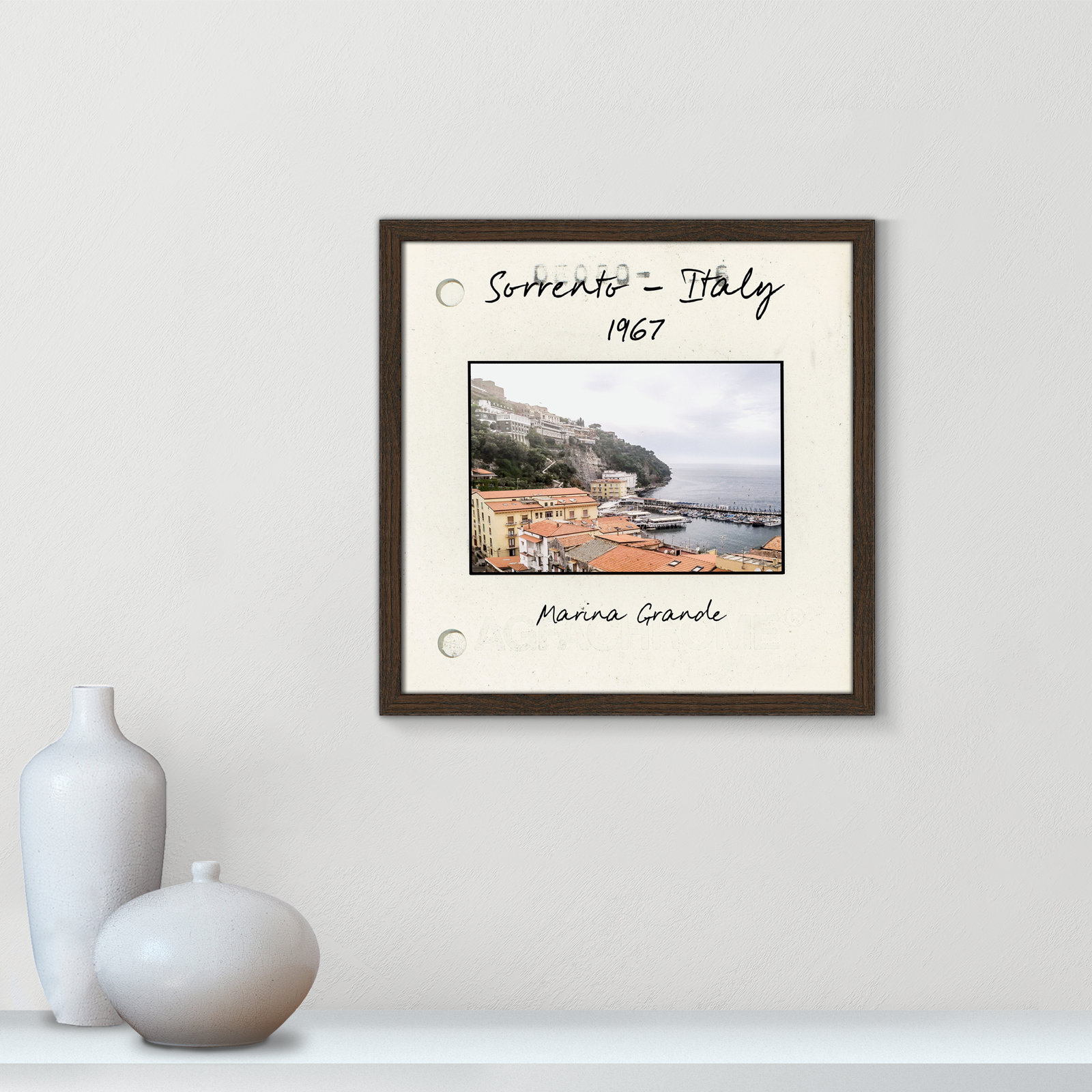 Travel Slide Collection "Sorrento, Italy" Print, 17" H x 17" W x 0.75" D, Walnut Single Picture Framed Paper