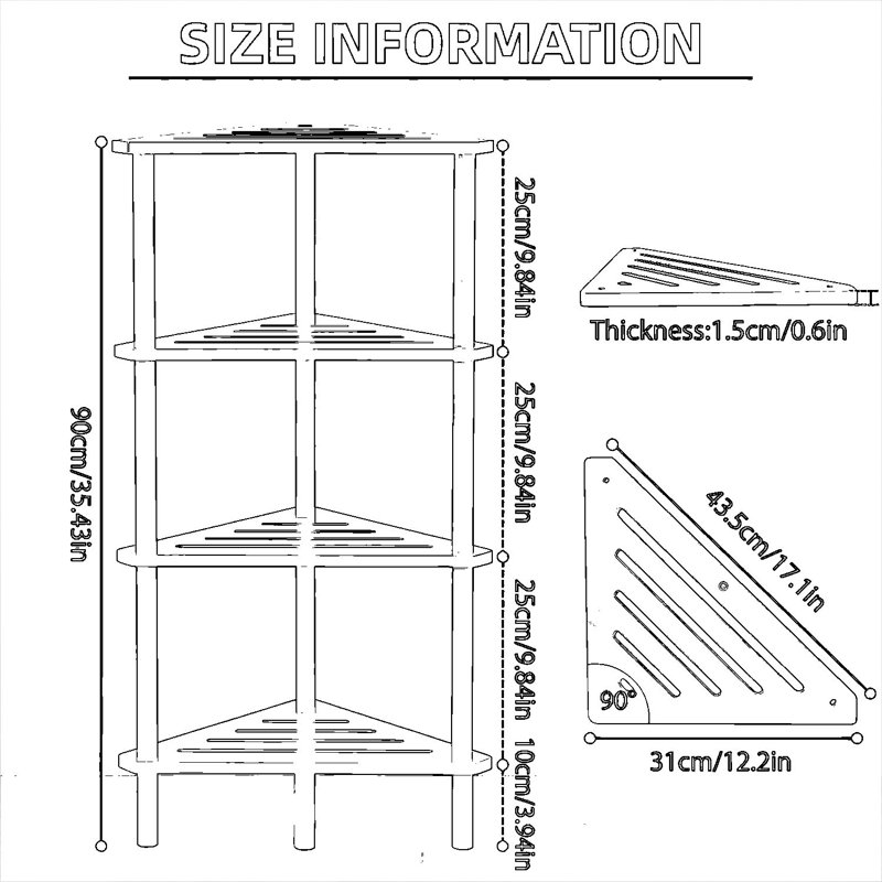Freestanding Bamboo Shower Caddy, 35.43" H x 16.89" W x  12.2" D