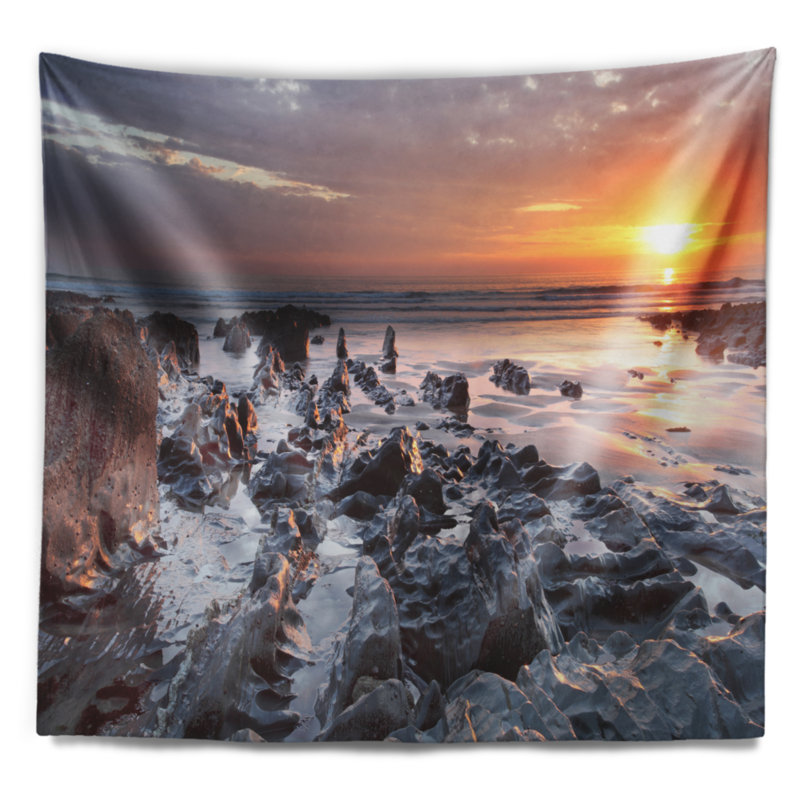 Tapisserie royaume-uni à woolacombe bay devon à coucher de mer, H 32 po x l 39 po