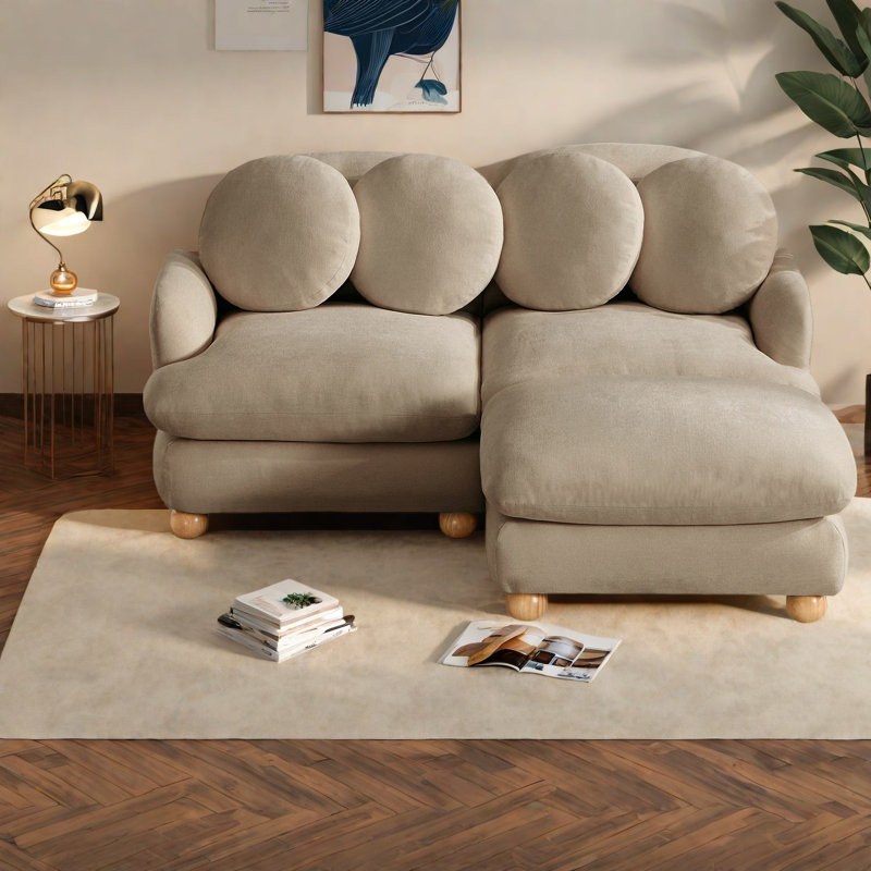 Canapés modernes en chenille, canapé modulable 3 places avec pouf, structure en bois massif, Tan
