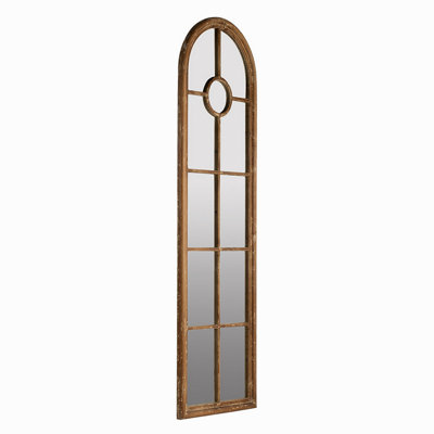 24X79" Half-Round Elongated Mirror With Decorative Window Look Classic Architecture Style Solid Fir Wood Interior Decor