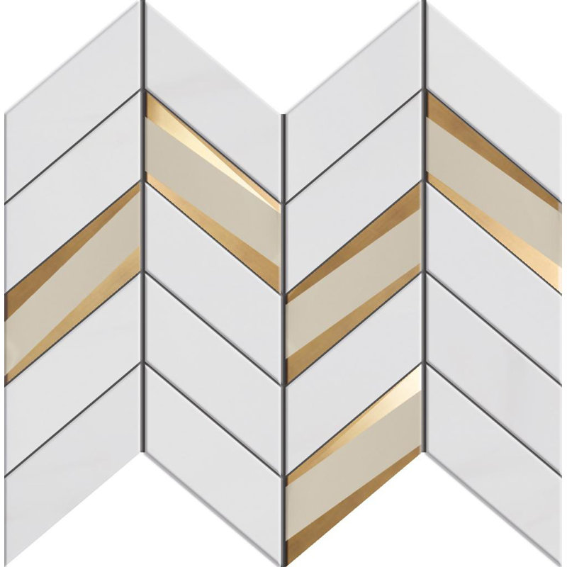 Vena 2" x 5" Marble Chevron Mosaic Wall Tile, Gold/White