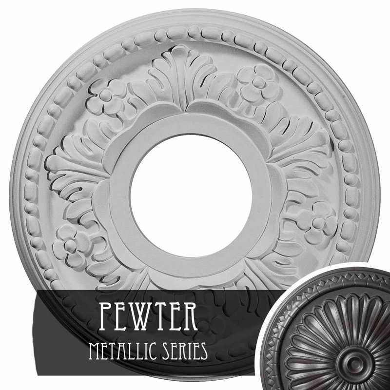 Médaillon de plafond H 11,875 po x l 11,875 po x P 0,875 po Helene, Étain