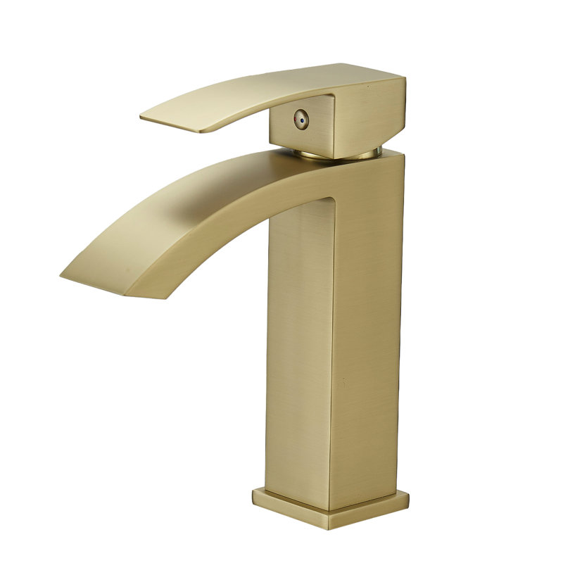 Geometric Shaped Brushed Gold Tap - Deck-Mounted, Modern Bathroom Spout Side , 1 Hole Faucet