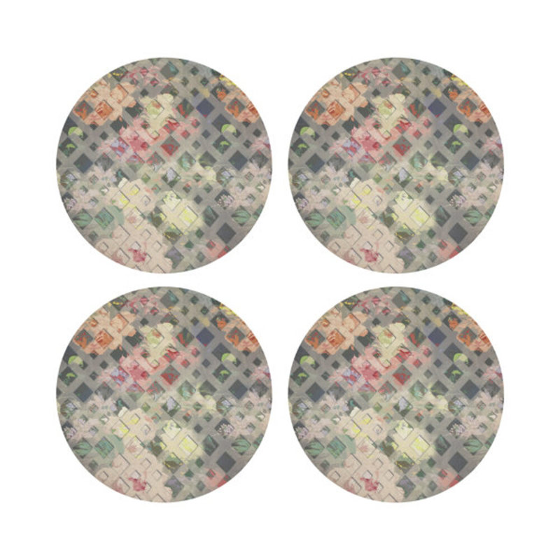 Defosse Trellis Vegan Leather Round Placemats, Azalea