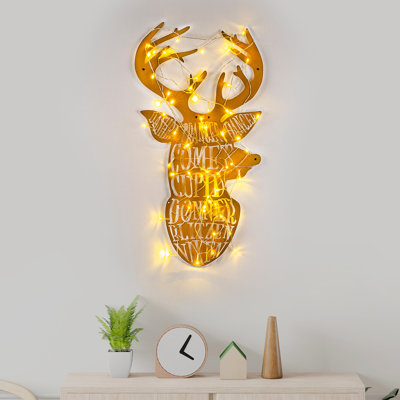 Elegant Gold Decorative Metal Wall Accessory, 14.2 x 22.0 inches | 100% Metal, Thickness: 0.05 inches | Includes 500 cm (16.4 ft) Cable, Battery Operated (3 AA) | Perfect for Stylish Home Decor, Easy to Hang