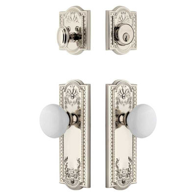 Ensemble de grandes plaques d'entrée Grandhe Parthenon avec bouton Hyde Park en nickel poli