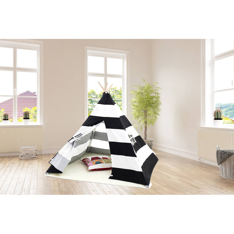 Blue Elephant 121.92cm W x 121.92cm D Indoor Canvas Triangular Play Tent, Blue/White