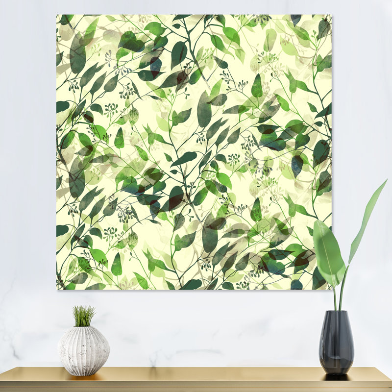 Silhouette de feuilles d'eucalyptus I - peinture sur toile, H 30 po x l 30 po, Toile tendue