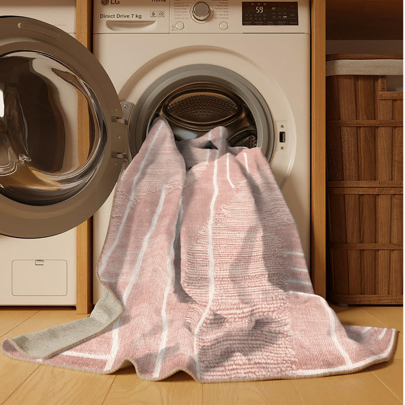 Tapis rose lavable à la machine, Rond 7 pi