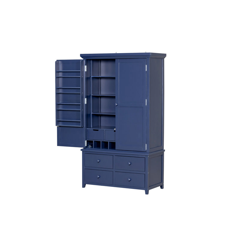 Grande armoire de cuisine autoportante avec tablettes réglables, porte-bouteilles et 7 tiroirs - TopMAX, Blue