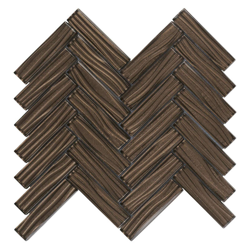 Kanagawa II Smooth Glass Wavy Metallic Mosaic Tile, Brown