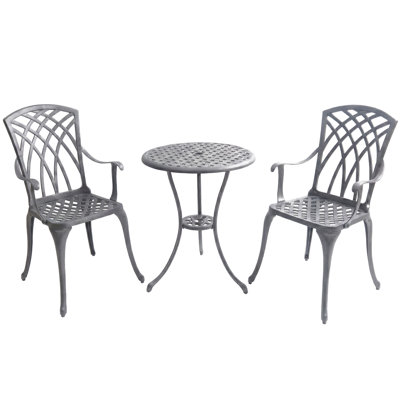 Musso Luxurious Garden & Patio Table & 2 Large Chairs With Armrests Cast Aluminium Bistro Set