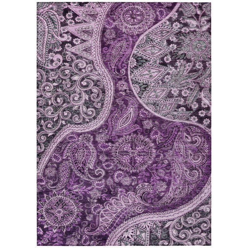Purple Flat Woven Round Synthetic Easy Care Rug