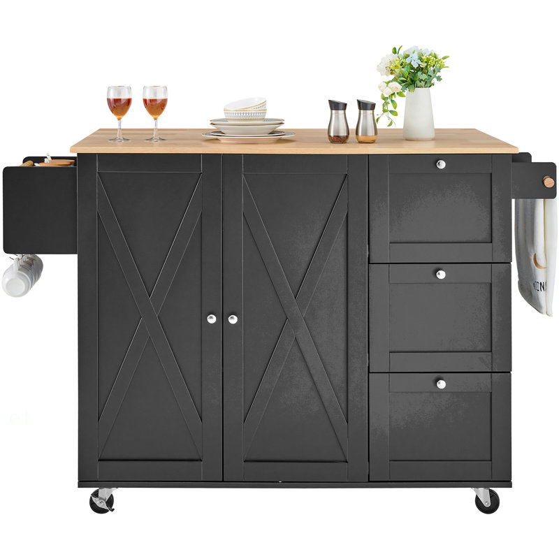 Armoire de rangement sur roulettes avec tiroir et tablettes pour îlot de cuisine, 39" H x 45.3" W x 27" D