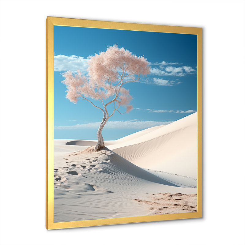 Arbre sur une dune blanche sur toile, H 32 po x l 16 po x P 1 po, Encadrement doré