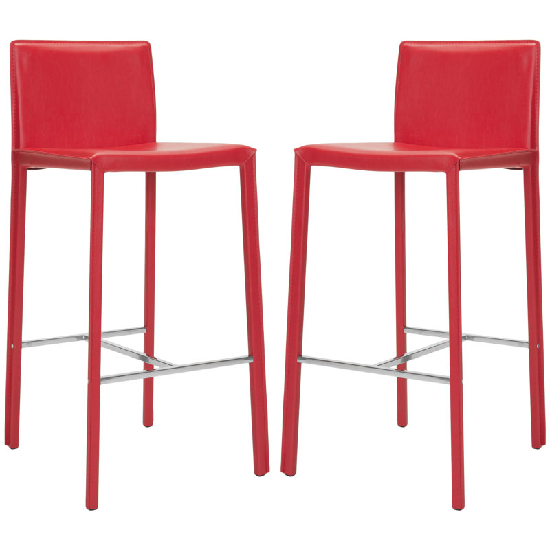 Anneriet Upholstered Counter Stool with Metal Frame, Red, Bar Stool (30" Seat Height)