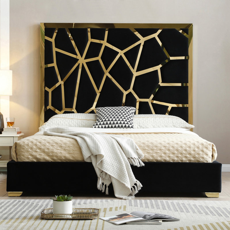 Upholstered Metal Platform Bed, King, Black