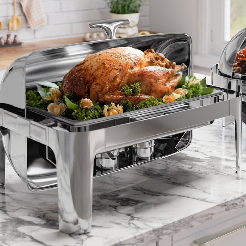 9QT Chafing Dish Buffet Set, Stainless Steel Roll Top Buffet Server, Catering Food Warmer Commercial Chafer for Catering