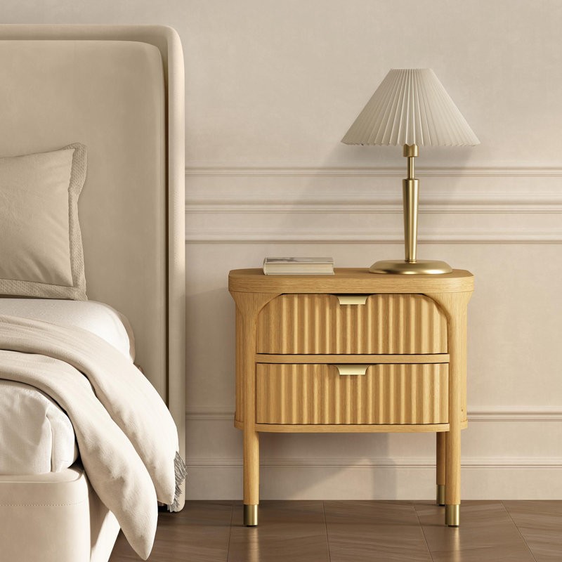 Park 24" Contemporary Rubberwood 2-Drawer Nightstand in Natural, Natural