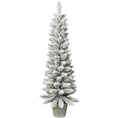 Arbre en pot mince en PVC 4 pi avec 92 pointes et 30 lumières DEL blanc chaud