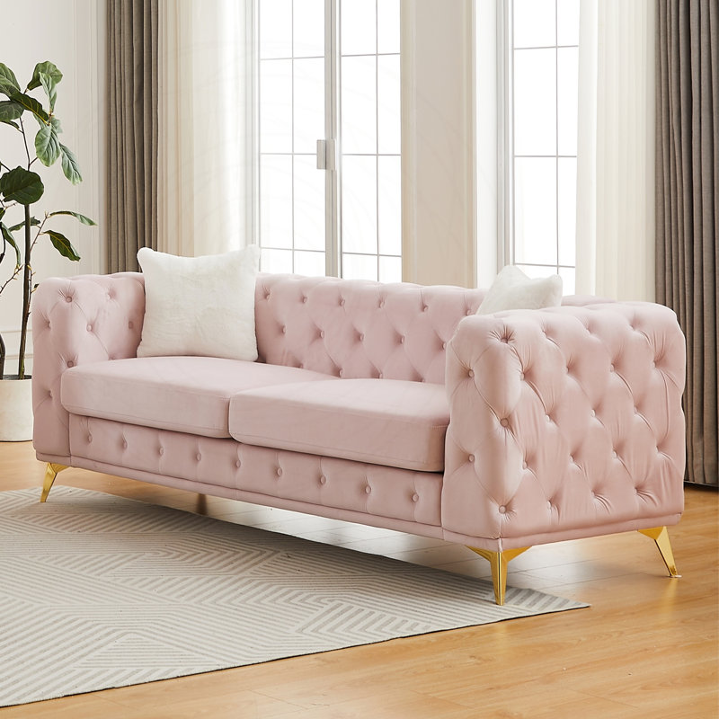 Canapé en velours Chesterfield, Velours rose