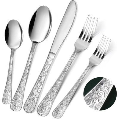 Vintage Carved Flatware Set, 30-Piece Stainless Steel Cutlery Set With Knife Fork Spoon, Elegant Utensil Set For Home Kitchen, Dishwasher Safe