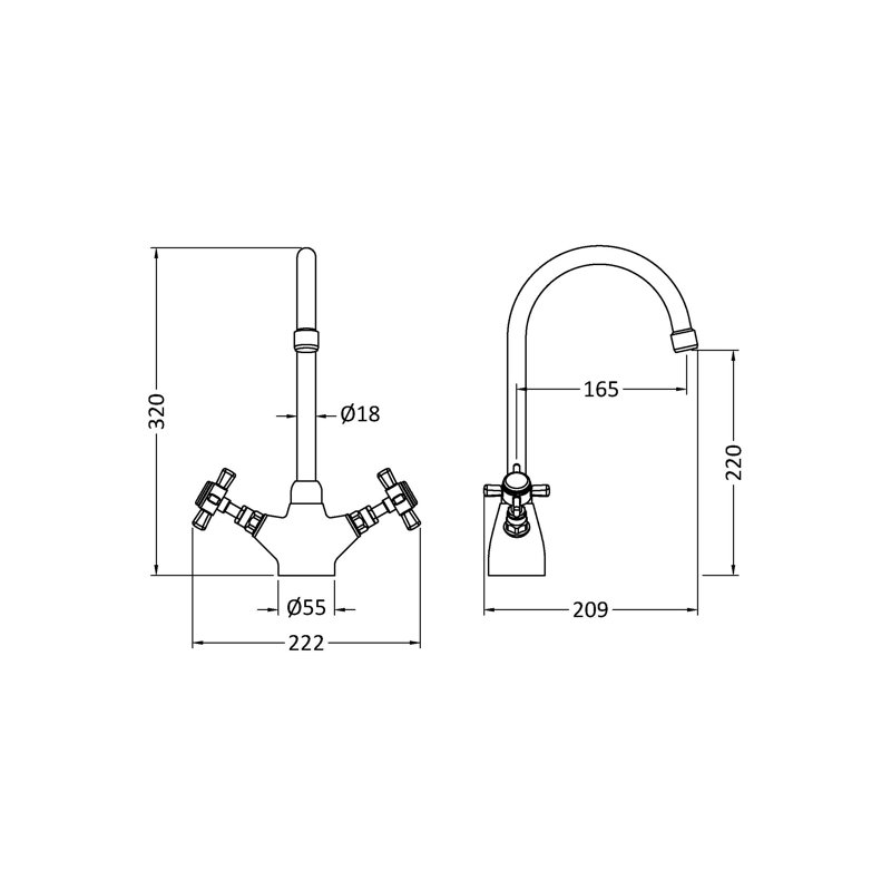 Nuie Kitchen Tap, Brushed Brass