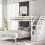 Lit mezzanine simple au dessus d'un lit double blanc, escalier et lit de rangement bénéfique-1935871824