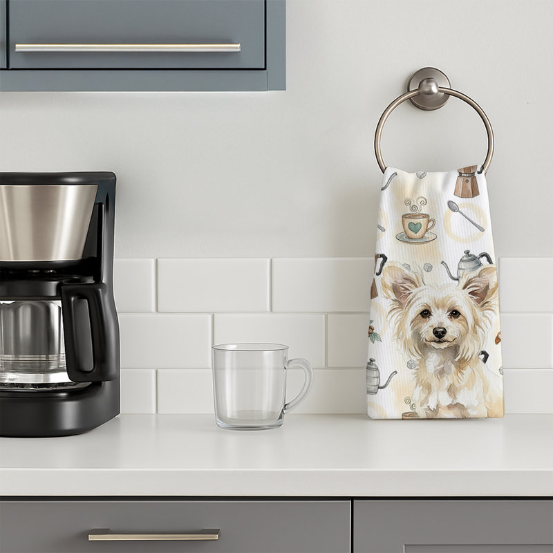 Powderpuff Chinese Crested Coffee Bar Kitchen Towel, Powderpuff Chinese Crested