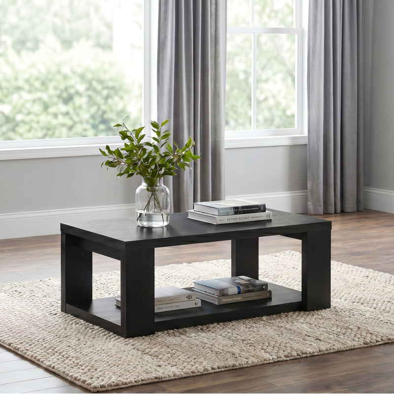 Table basse rectangulaire avec tablette inférieure ouverte noire Harown, Black