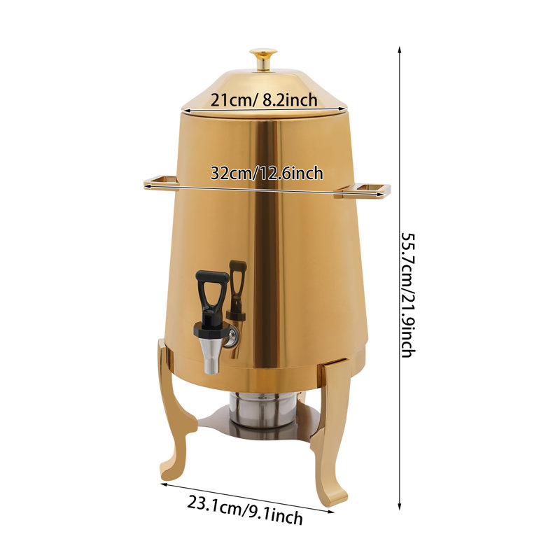 Distributeur de thé à café à boisson chaude autoportant en acier inoxydable de 3,4 gallons et 3,4 gallons avec support à carburant