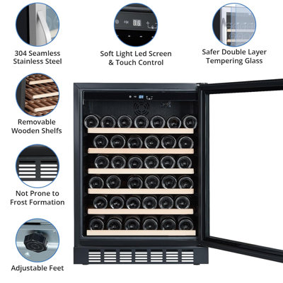 24-Inch 46-Bottle Built-In or Freestanding Wine Cooler, Single Zone Temperature Control (4164F), Touch Panel, Metal Frame  Home & Commercial Use — FIN-0018226 | Fridge.com