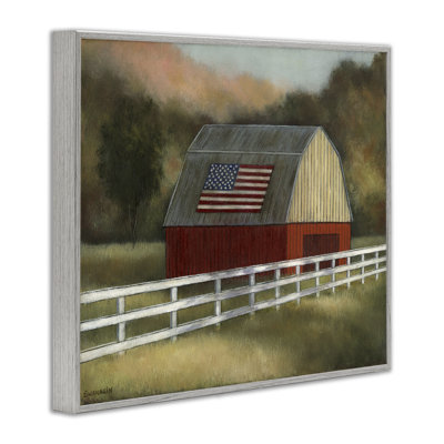 Tranquille grange avec drapeau américain, estampe numérique, conception de David Swanagin