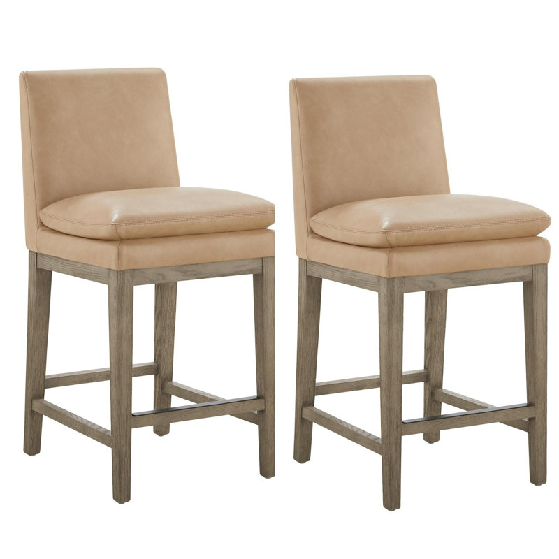 Tabouret de comptoir rembourré en cuir Bethea, 2, Brun clair Copley