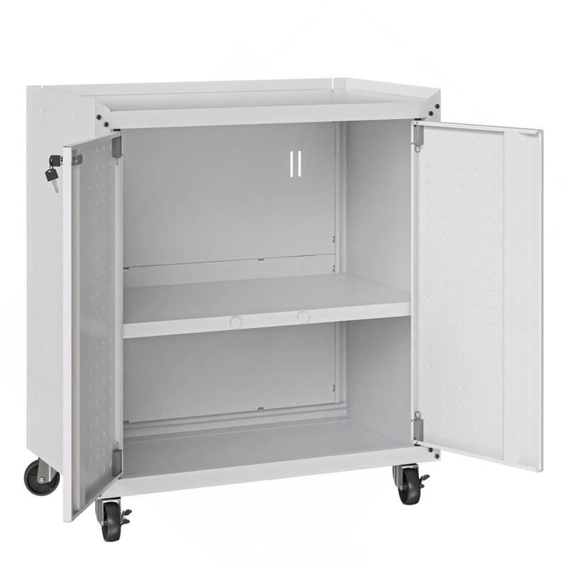 Armoire de garage roulante en blanc, Blanc
