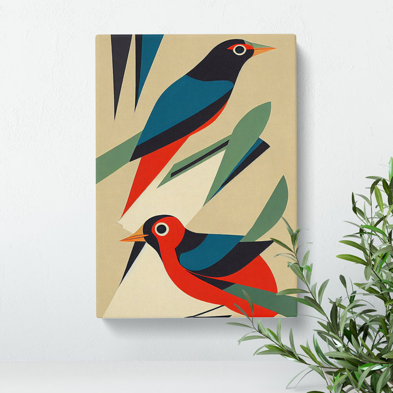 Pair Of Birds No.3 Abstract - Wrapped Canvas Print, 50cm H x 35cm W x 3cm D