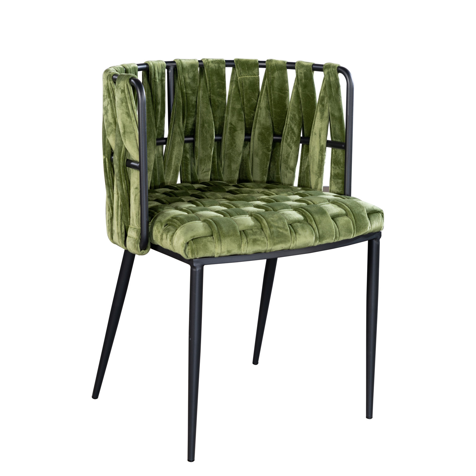 Tyrone Dining Armchair, Green Velvet, Black
