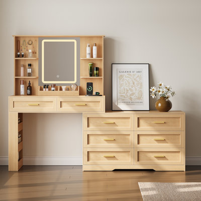 Modern Makeup Vanities With Adjustable Led Lighting And Charge Station by Latitude Run