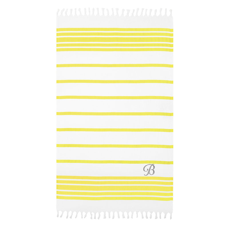 Herringbone Turkish Cotton Beach Towel, B, Orange/Gray