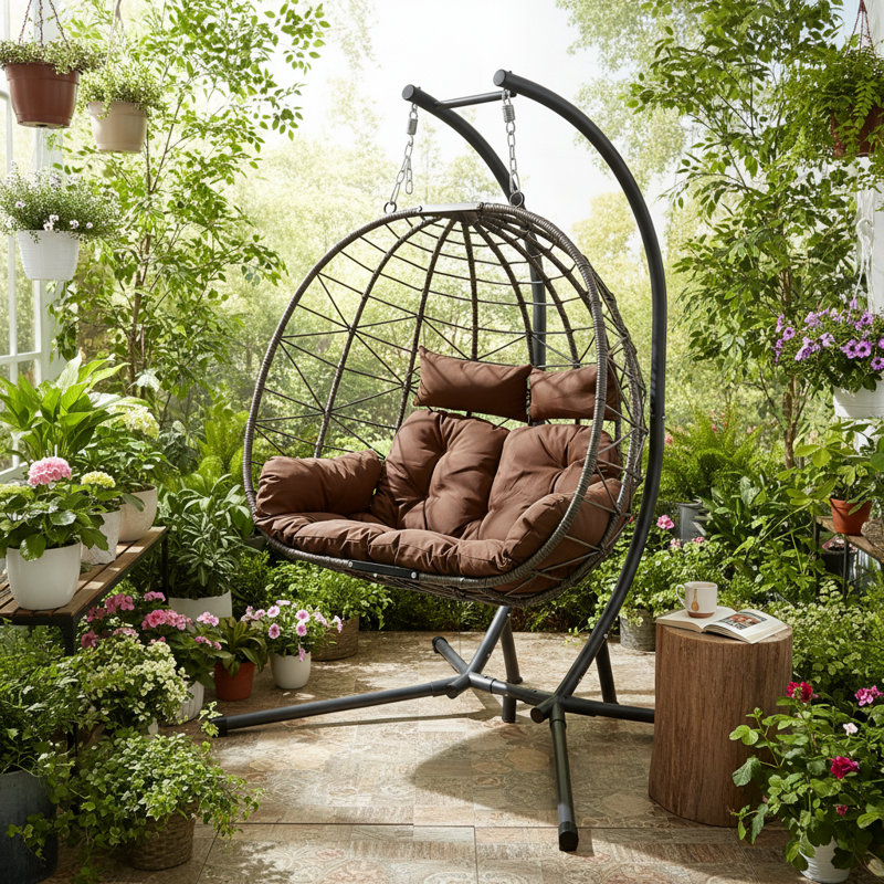 Double Hanging Egg Chair, Swing Chair, Rocking Chair Wth Stand, Cushion Loveseat For Bedroom, Balcony, Garden, Indoor, Outdoor