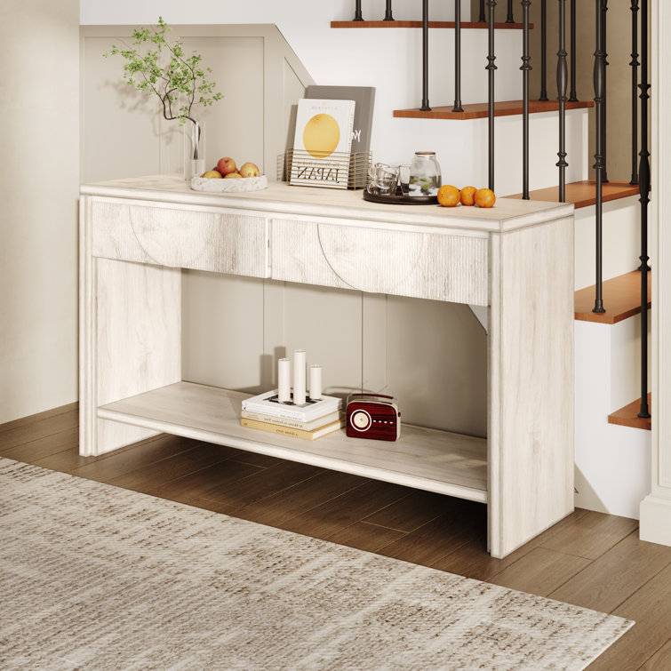 55.12" Wood Distressed Pattern Console Table Sofa Table With Two Drawers And Bottom Shelf Easy Assembly