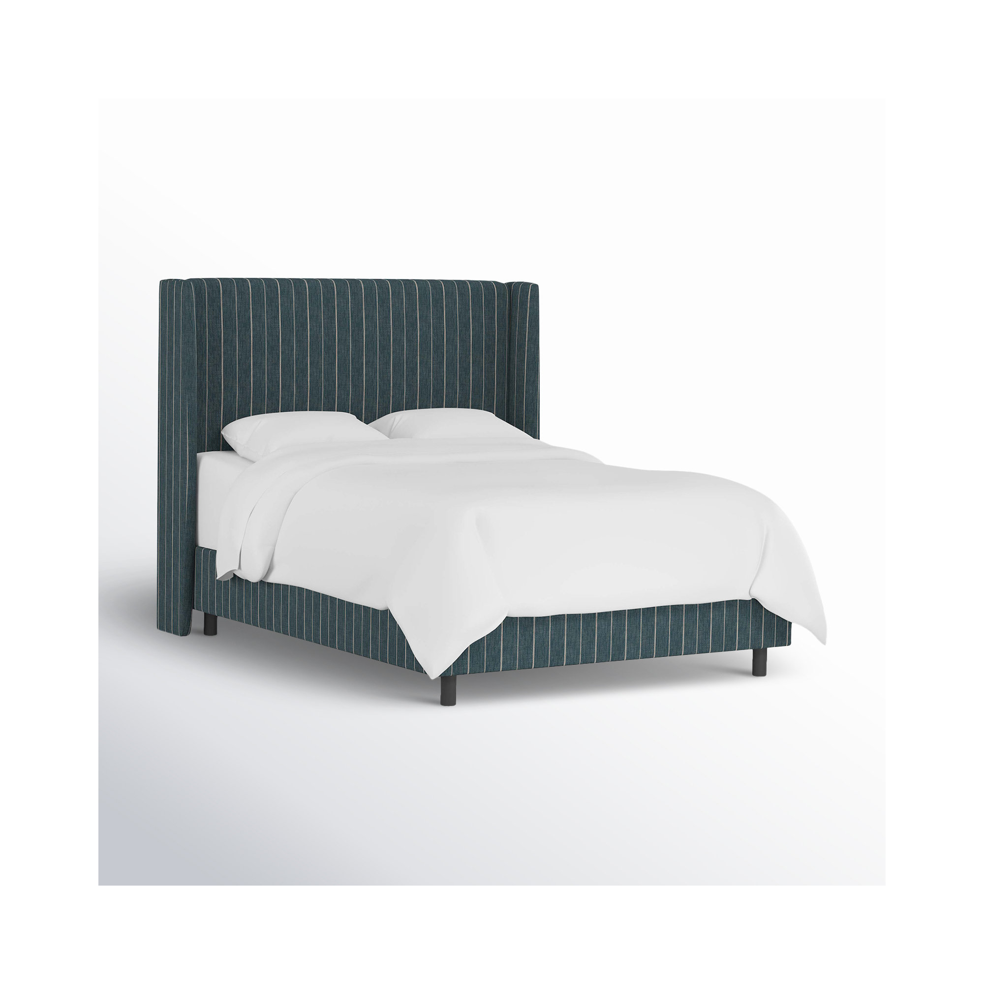 Tilly Upholstered Wingback Bed, Fritz Peppercorn Stripe, Full