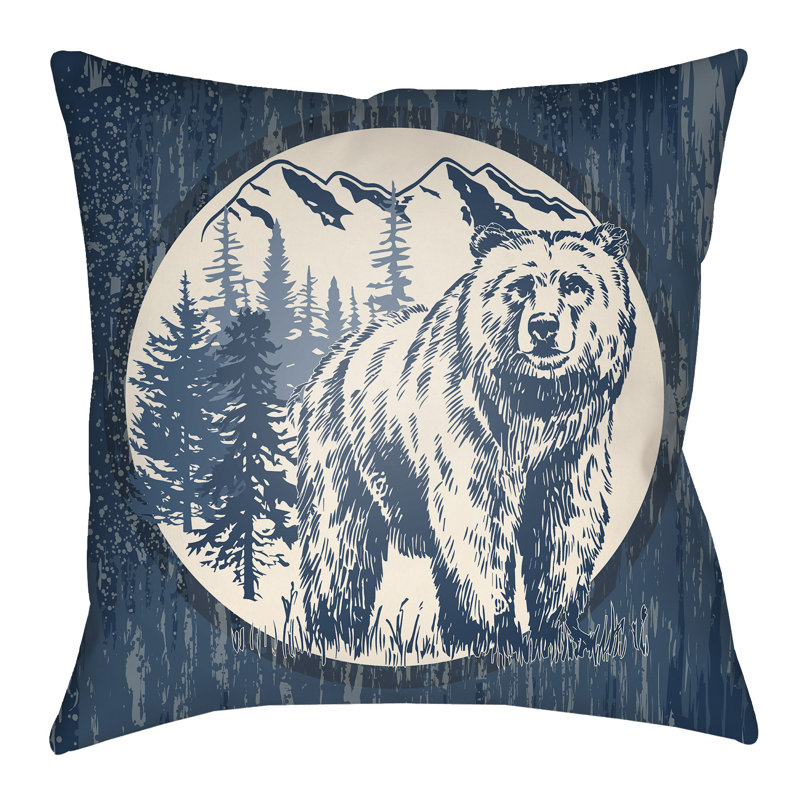 Lodge Cabin Bear Reversible Throw Pillow, 26" H x 26" W, Forest Green/Beige