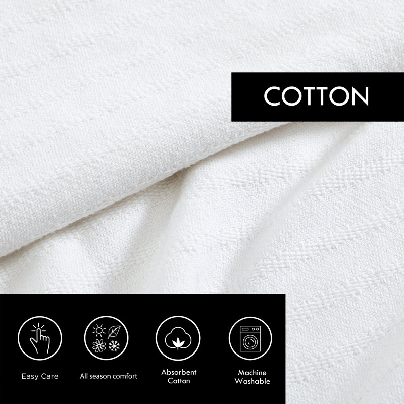 Vera Wang All Over Rib Cotton White Blanket, King, Queen, 5