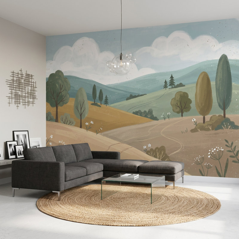 Décoration murale pastorale paysage roulant Rolling Hills, Texturé non collé, 160 po x 108 po