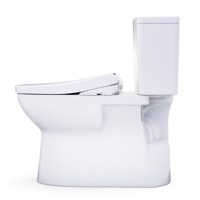 TOTO Glaston WASHLET+ S7A Two-Piece Elongated 1.28 GPF Auto Flush Universal Height Toilet with CEFIONTECT, Cotton White - MW4724736CEFGA#01